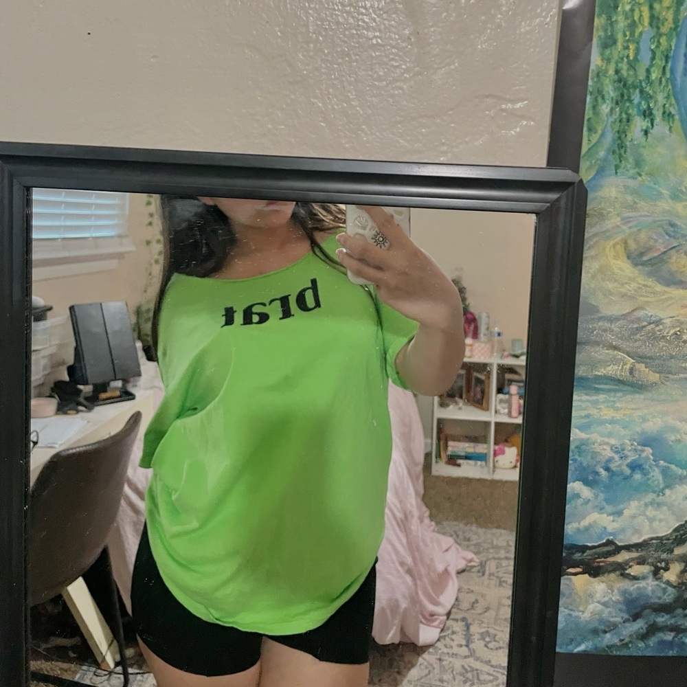 brat t-shirt. off shoulder. xs-l